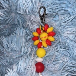 Colorful Softball Flower Keychain